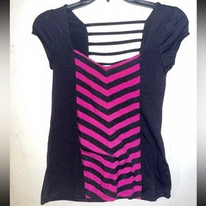 Bongo Vintage Y2K Top Size Small Juniors Black Chevron Short Sleeve Purple Women
